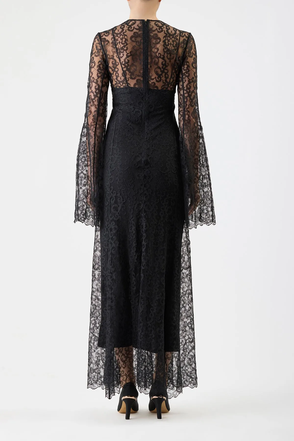 Zimmer Sheer Maxi Dress with Slip in Black Silk Lace sold by Gabriela Hearst product image thumbnail 4