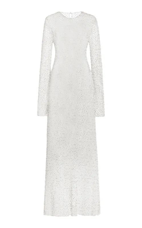 Xavier Crochet Maxi Dress in White Beaded Cashmere sold by Gabriela Hearst