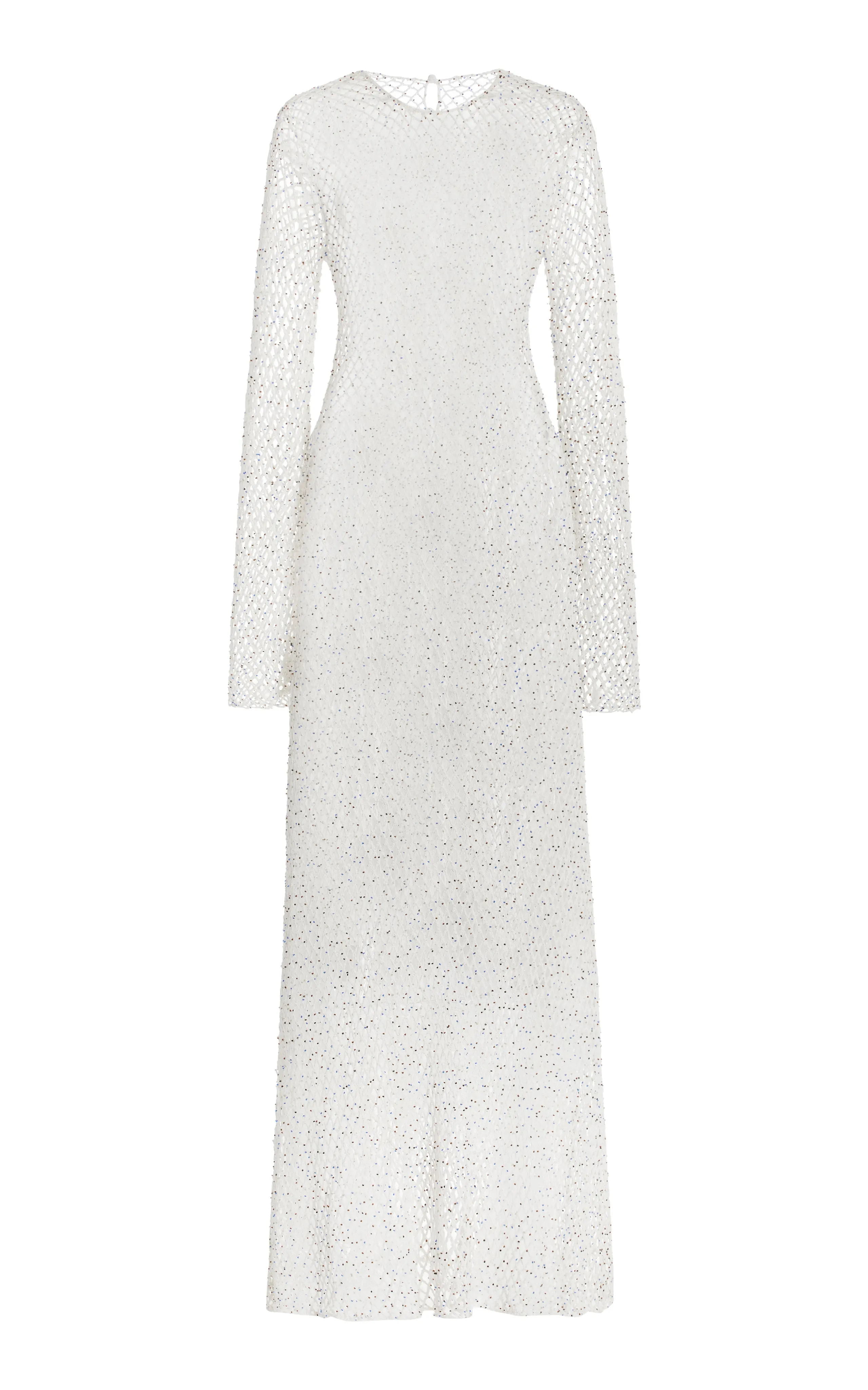 Xavier Crochet Maxi Dress in White Beaded Cashmere sold by Gabriela Hearst