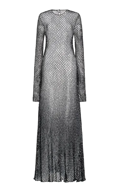 Xavier Crochet Maxi Dress in Black Beaded Cashmere sold by Gabriela Hearst