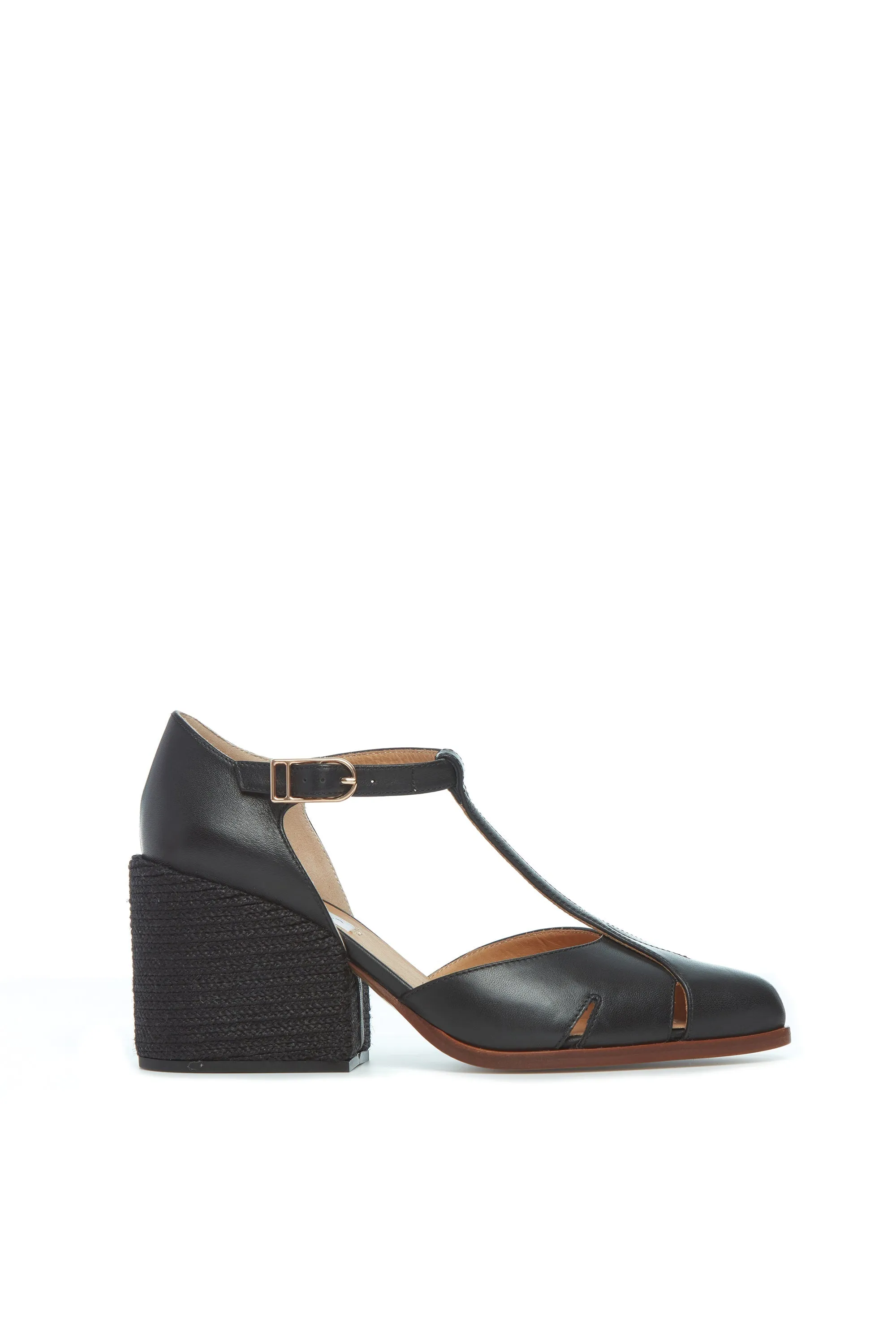 Ivy T-Strap Heel in Black Leather sold by Gabriela Hearst