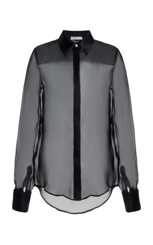 Horus Sheer Shirt in Black Silk Organza sold by Gabriela Hearst
