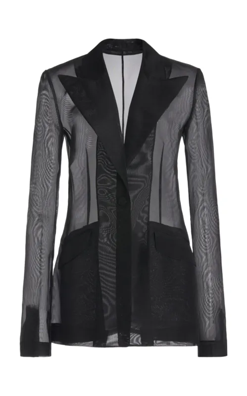 Leiva Sheer Blazer in Black Silk Organza sold by Gabriela Hearst