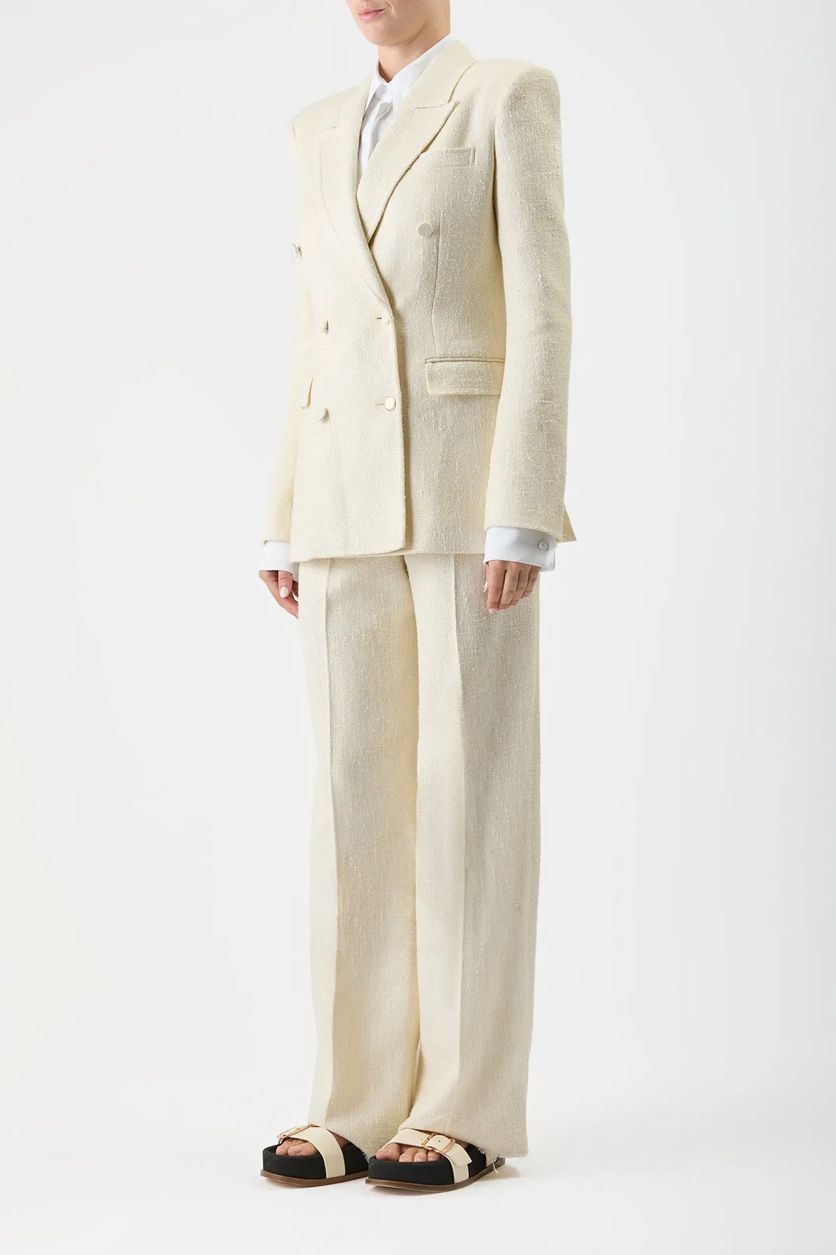 Gavin Blazer in Ivory Silk Virgin Wool Slub sold by Gabriela Hearst product image thumbnail 4
