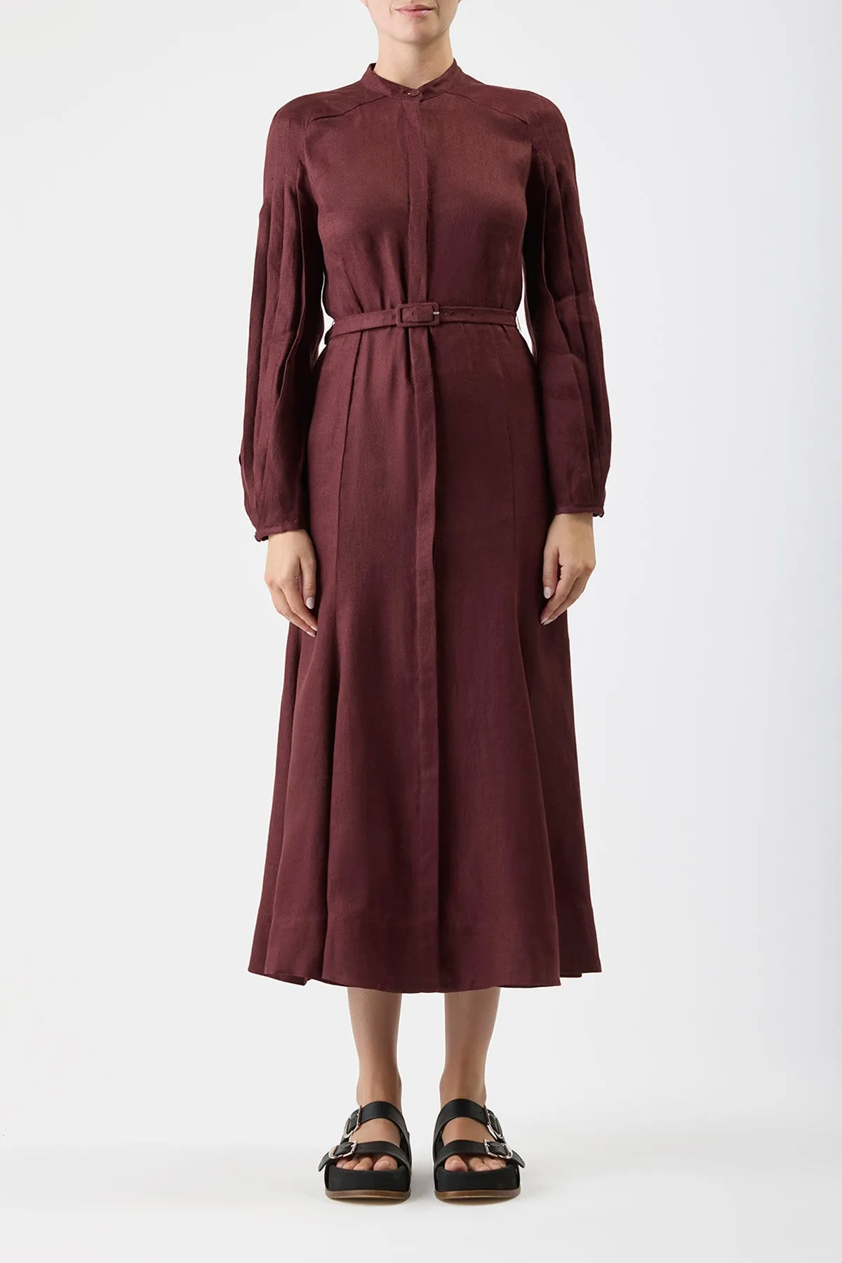 Lydia Maxi Dress with Slip in Deep Bordeaux Linen sold by Gabriela Hearst product image thumbnail 2