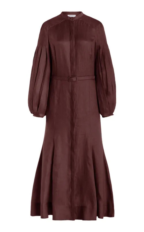 Lydia Maxi Dress with Slip in Deep Bordeaux Linen sold by Gabriela Hearst