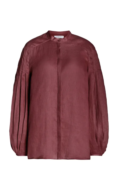Laetitia Blouse in Deep Bordeaux Linen sold by Gabriela Hearst
