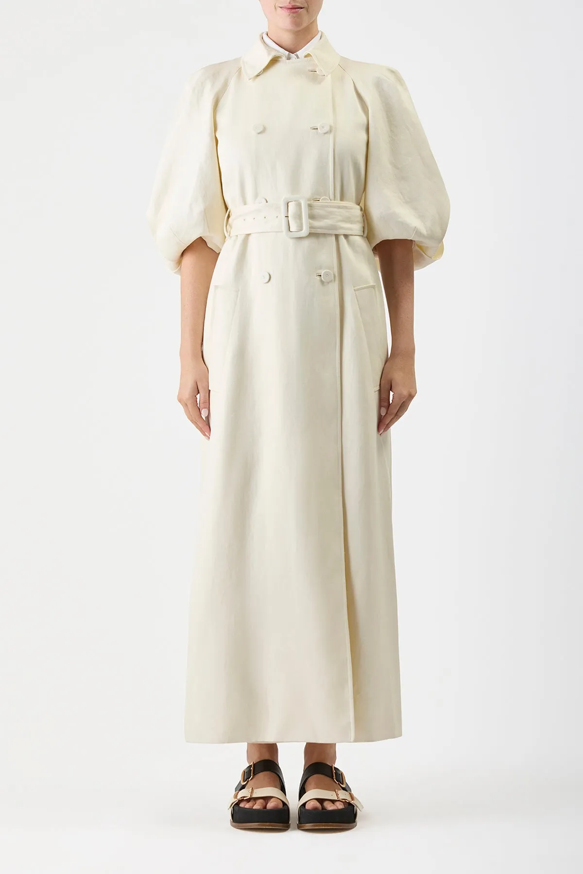 Iona Trench Coat in Ivory Textured Linen sold by Gabriela Hearst product image thumbnail 3