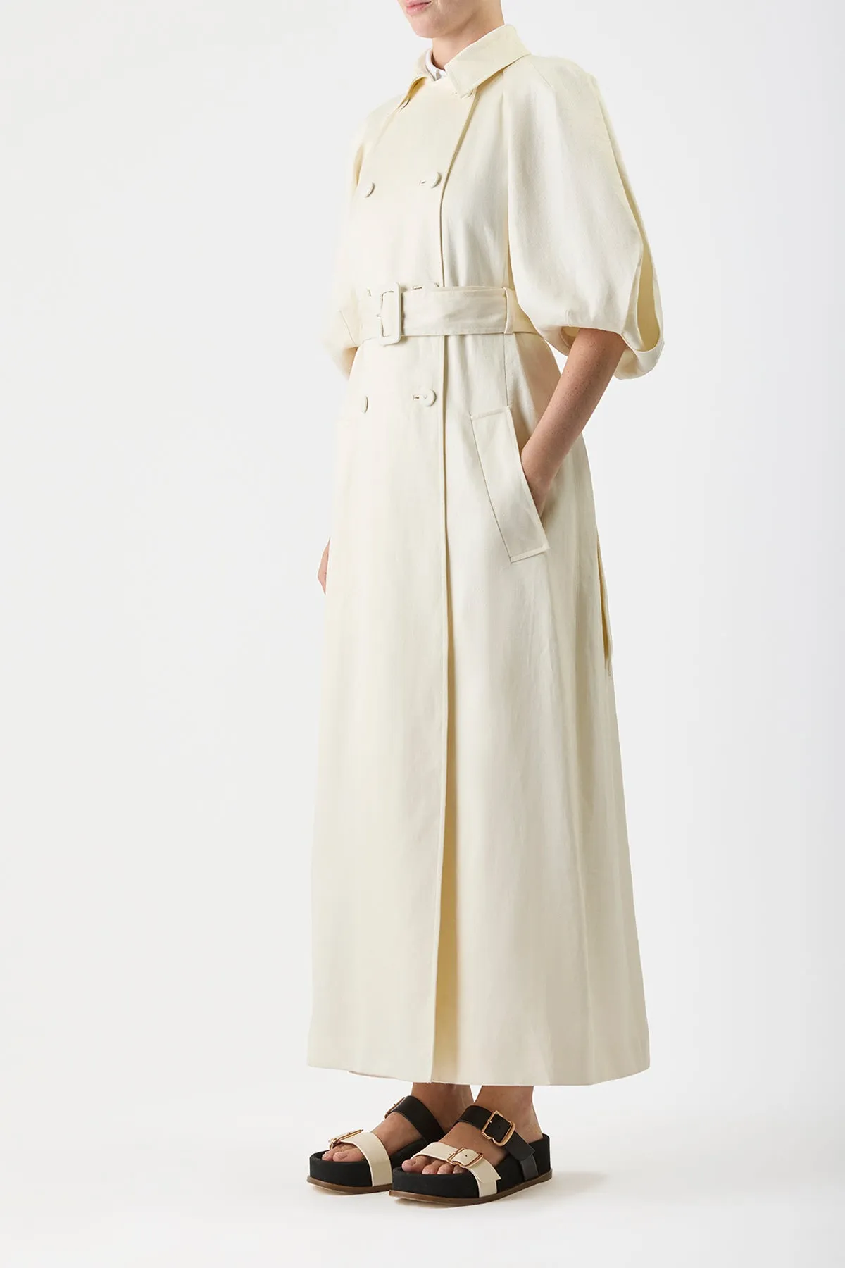 Iona Trench Coat in Ivory Textured Linen sold by Gabriela Hearst product image thumbnail 4