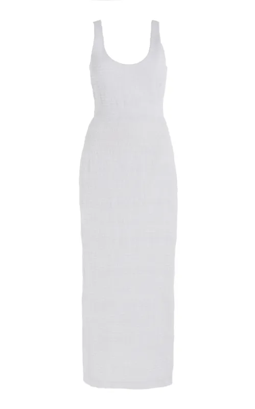 Girard Shirred Maxi Dress in White Aloe Linen sold by Gabriela Hearst