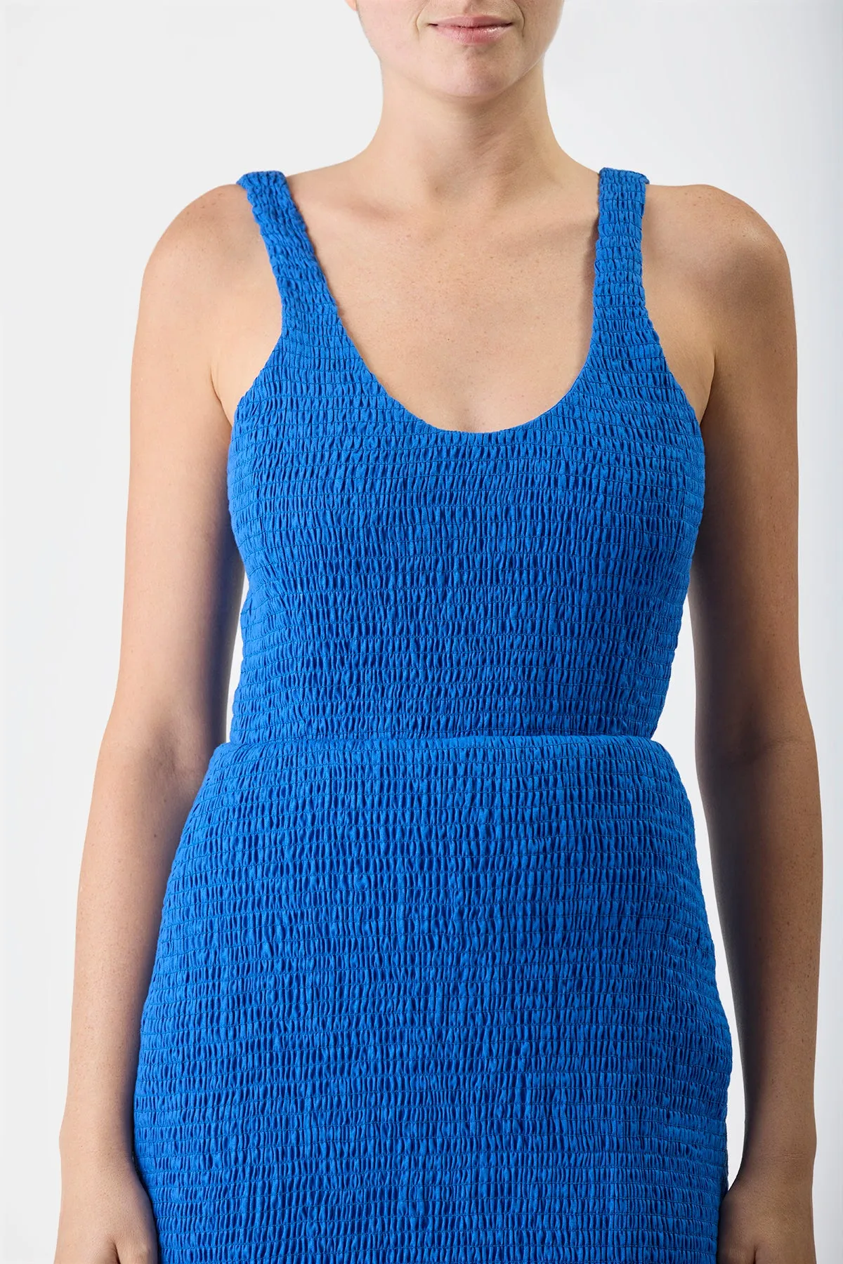Girard Shirred Maxi Dress in Sapphire Aloe Linen sold by Gabriela Hearst product image thumbnail 5