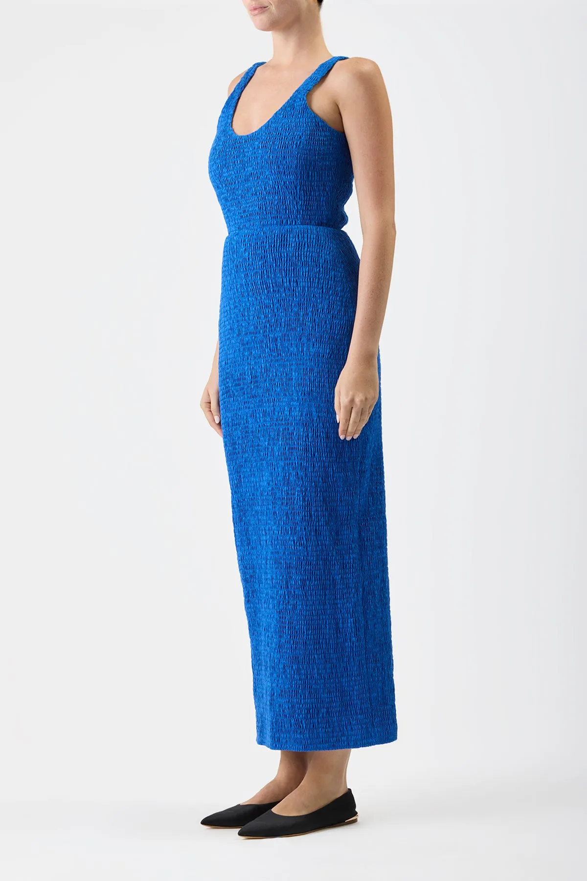 Girard Shirred Maxi Dress in Sapphire Aloe Linen sold by Gabriela Hearst product image thumbnail 3
