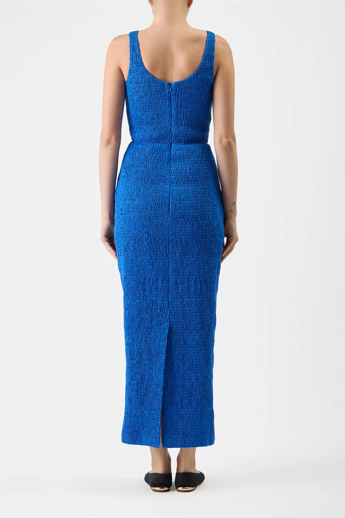 Girard Shirred Maxi Dress in Sapphire Aloe Linen sold by Gabriela Hearst product image thumbnail 4