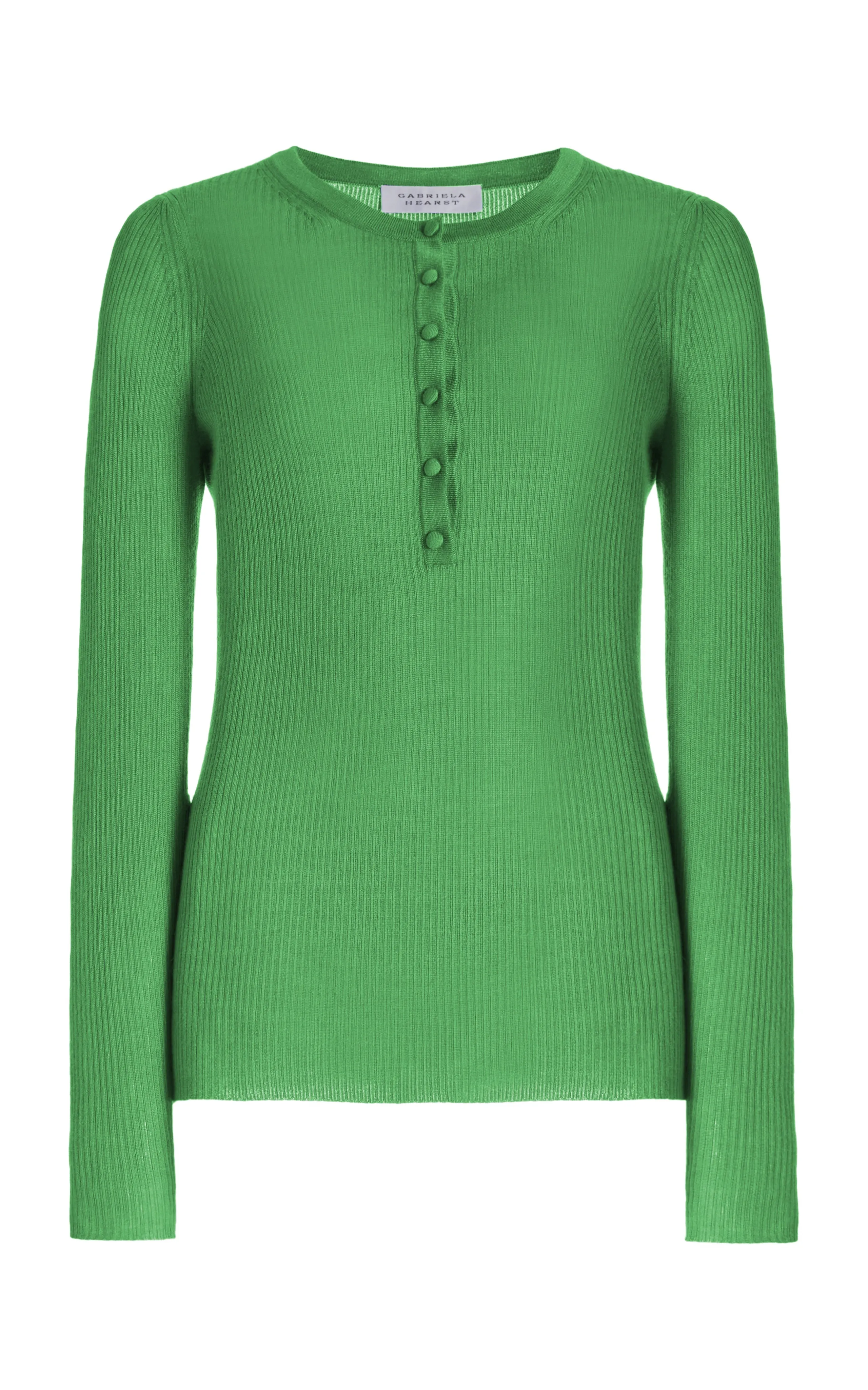 Julian Knit Henley in Peridot Green Cashmere Silk sold by Gabriela Hearst