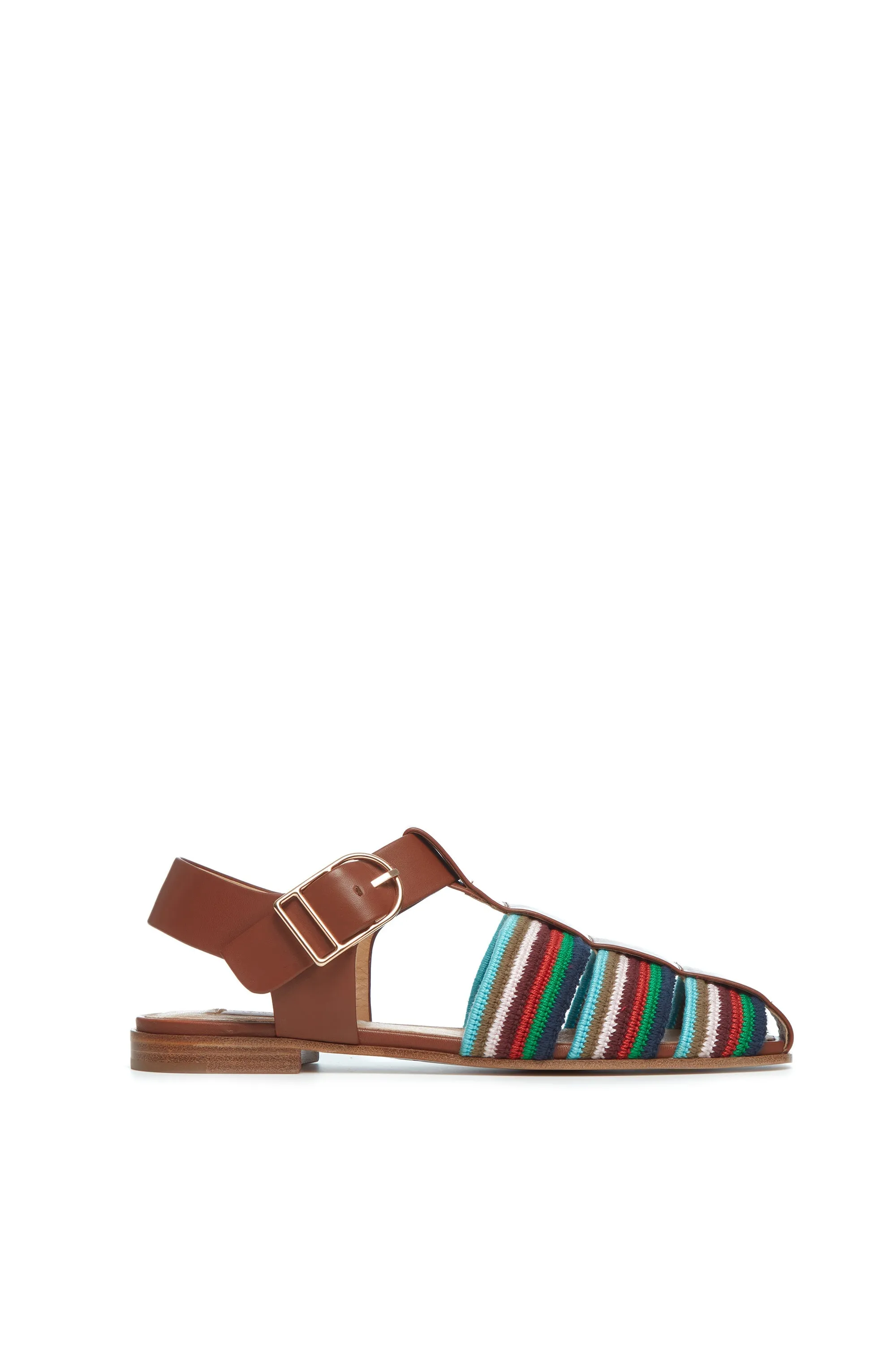 Calla Sandal in Cognac Multi Nappa Leather Crochet sold by Gabriela Hearst
