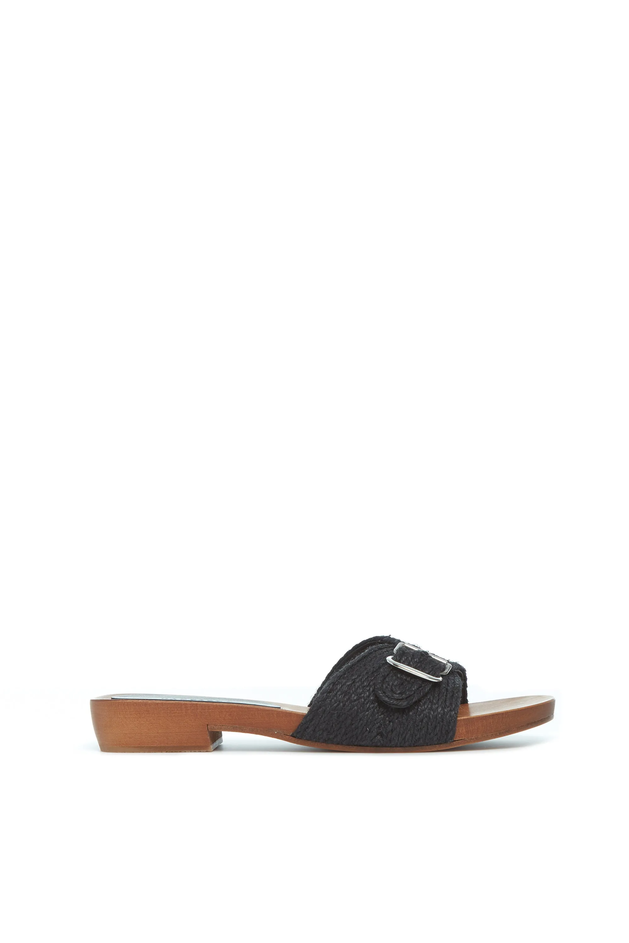 Clover Slide Sandal in Black Leather Jute sold by Gabriela Hearst