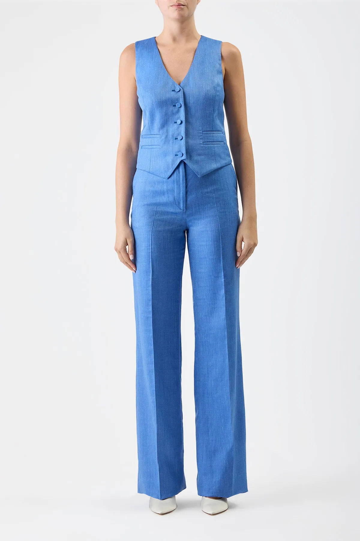 Coleridge Vest in Sapphire Virgin Wool and Silk Linen sold by Gabriela Hearst product image thumbnail 2