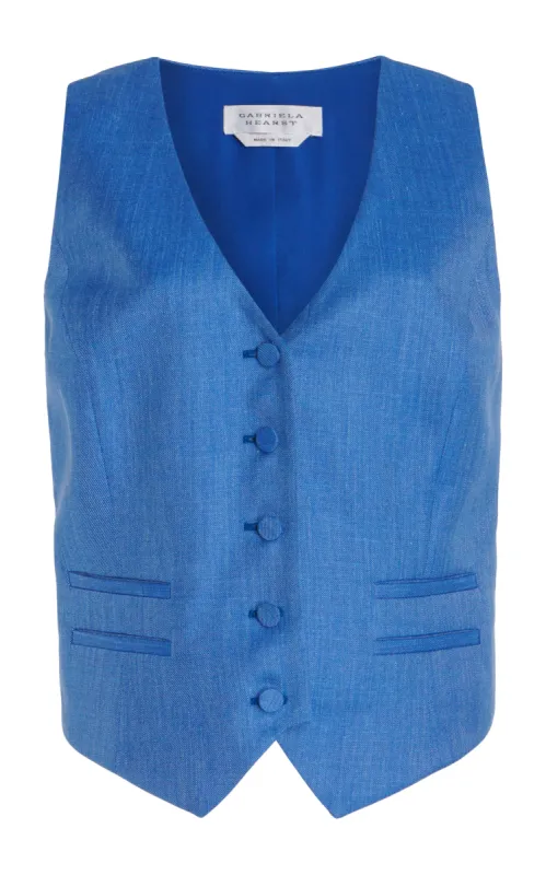Coleridge Vest in Sapphire Virgin Wool and Silk Linen made by Gabriela Hearst