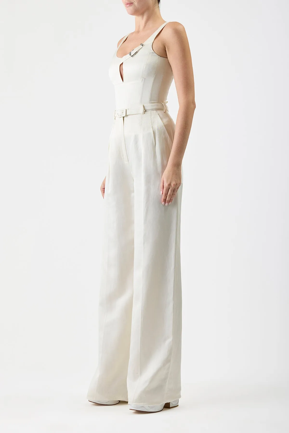 Avalon Top in Ivory Silk Linen Satin sold by Gabriela Hearst product image thumbnail 3