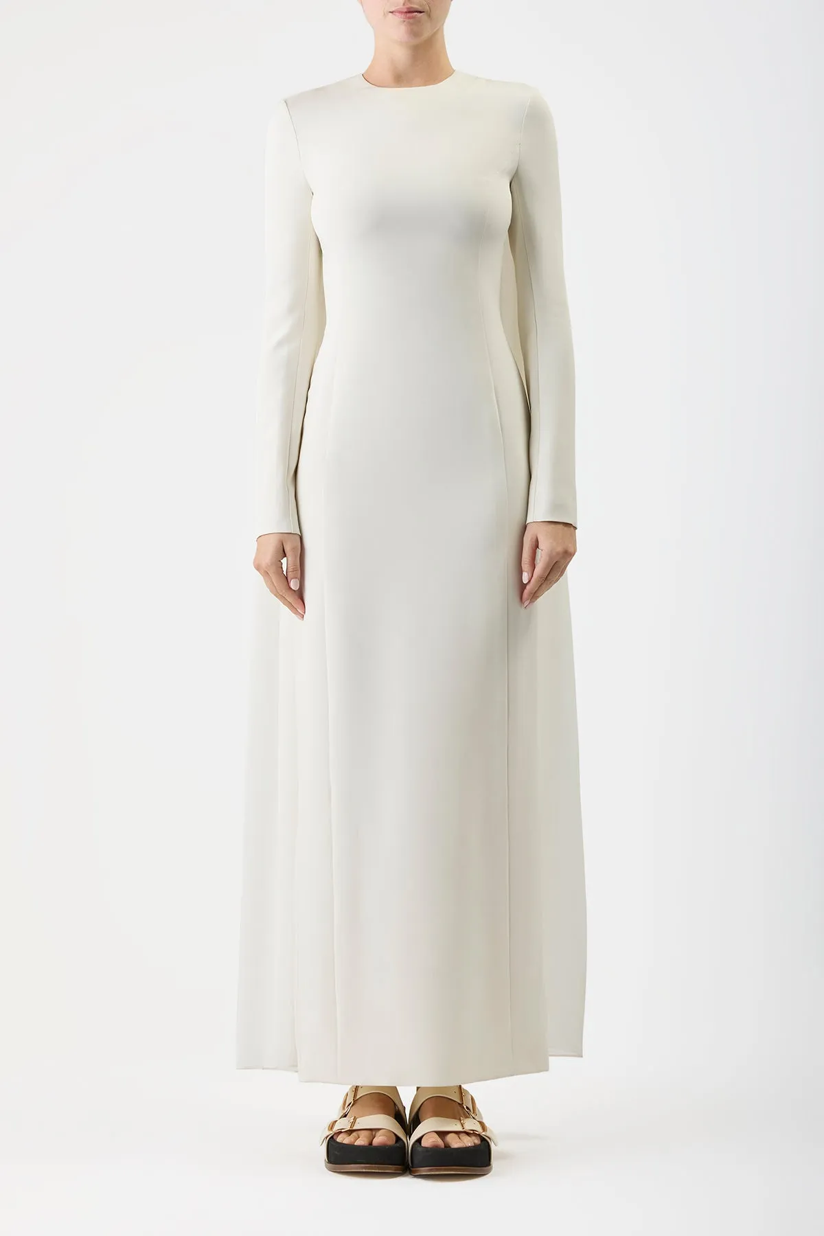 Carlota Draped Maxi Gown in Ivory Silk Wool Cady sold by Gabriela Hearst product image thumbnail 3