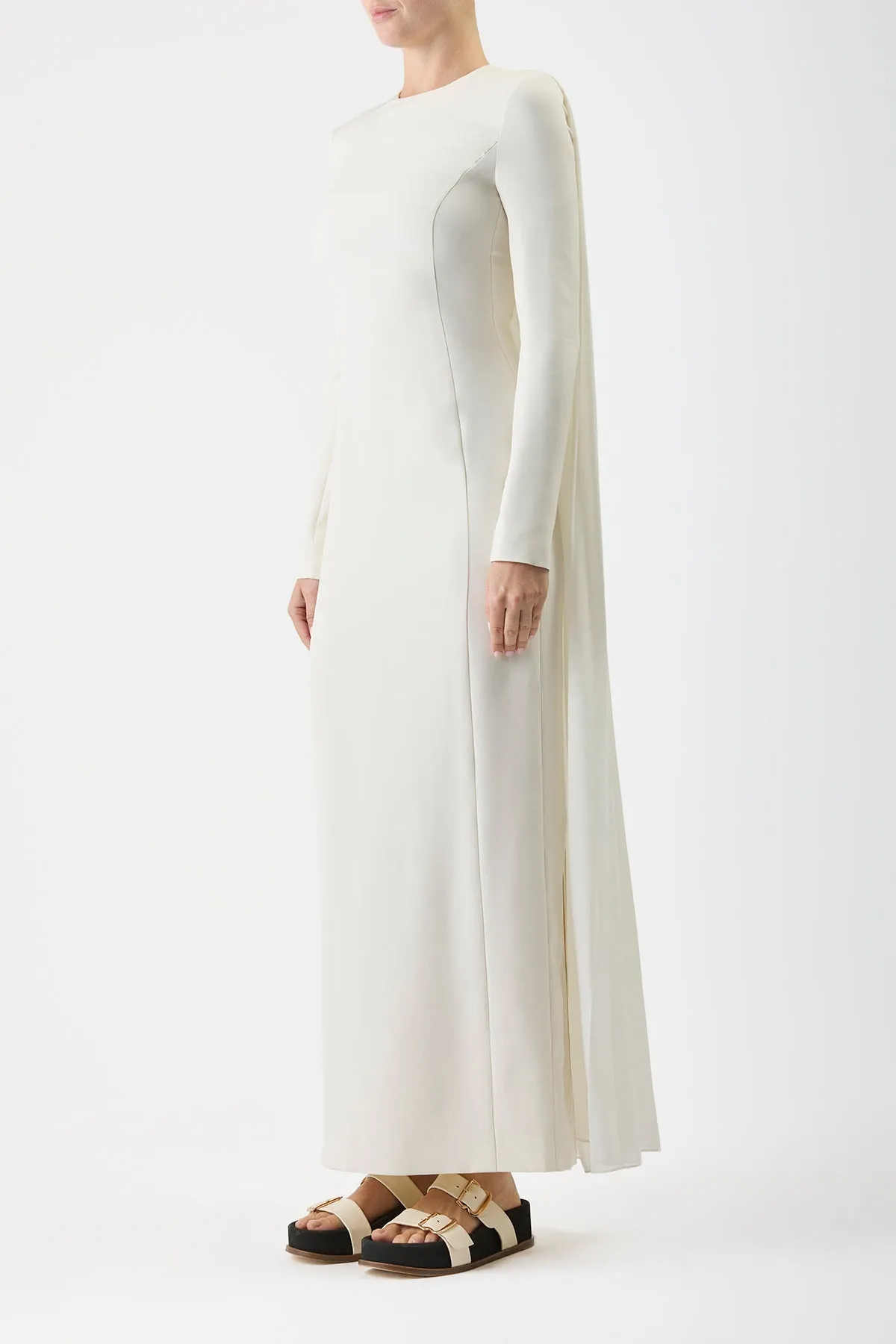 Carlota Draped Maxi Gown in Ivory Silk Wool Cady sold by Gabriela Hearst product image thumbnail 4