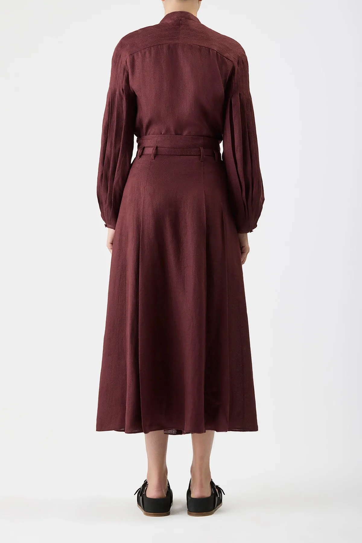 Dugald Pleated Midi Skirt in Deep Bordeaux Linen sold by Gabriela Hearst product image thumbnail 4