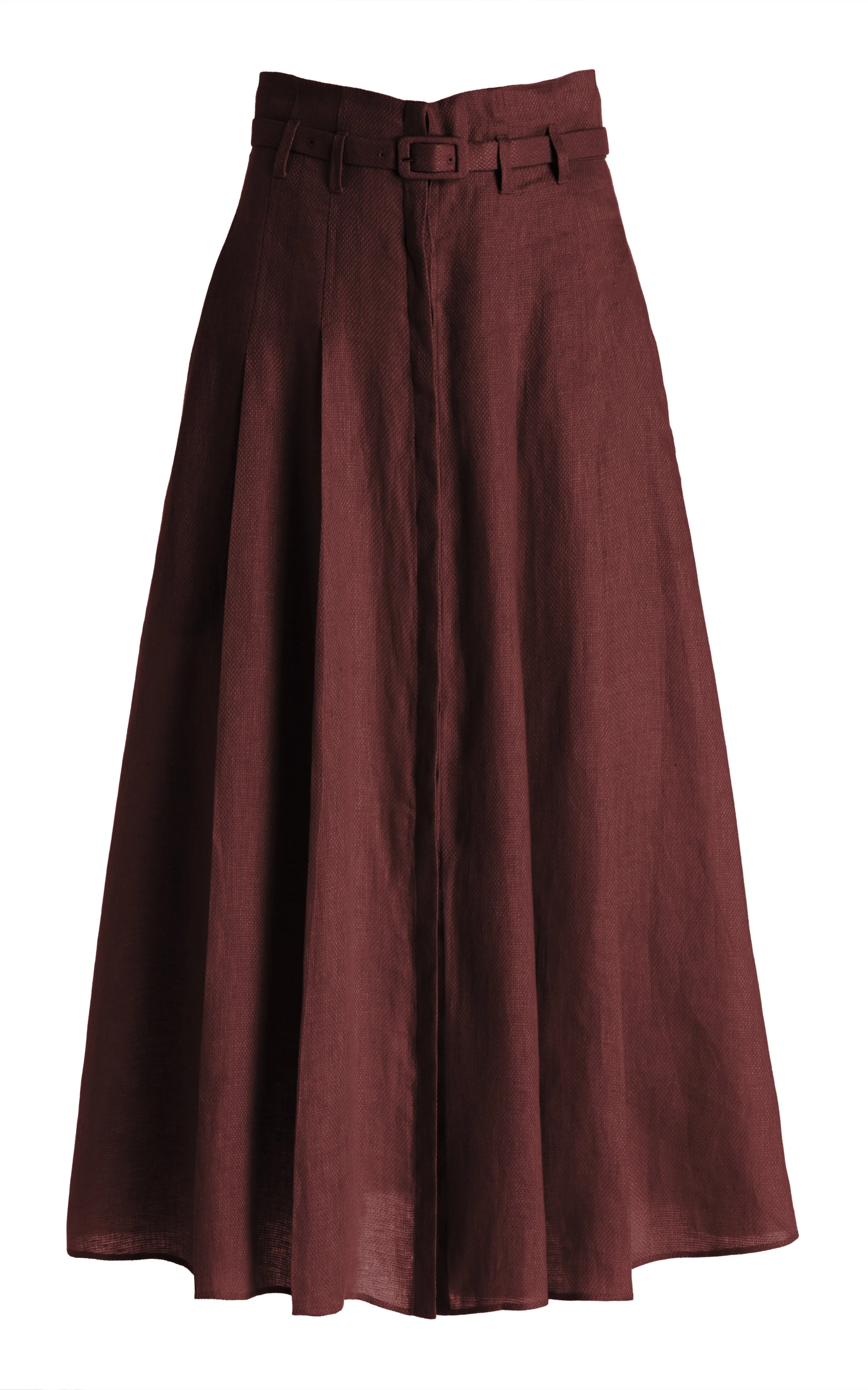 Dugald Pleated Midi Skirt in Deep Bordeaux Linen sold by Gabriela Hearst