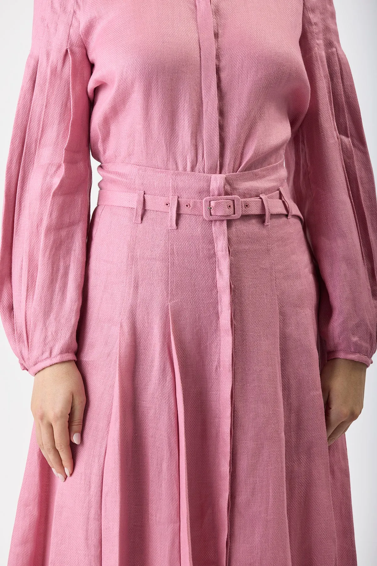 Dugald Pleated Midi Skirt in Rose Quartz Linen sold by Gabriela Hearst product image thumbnail 5