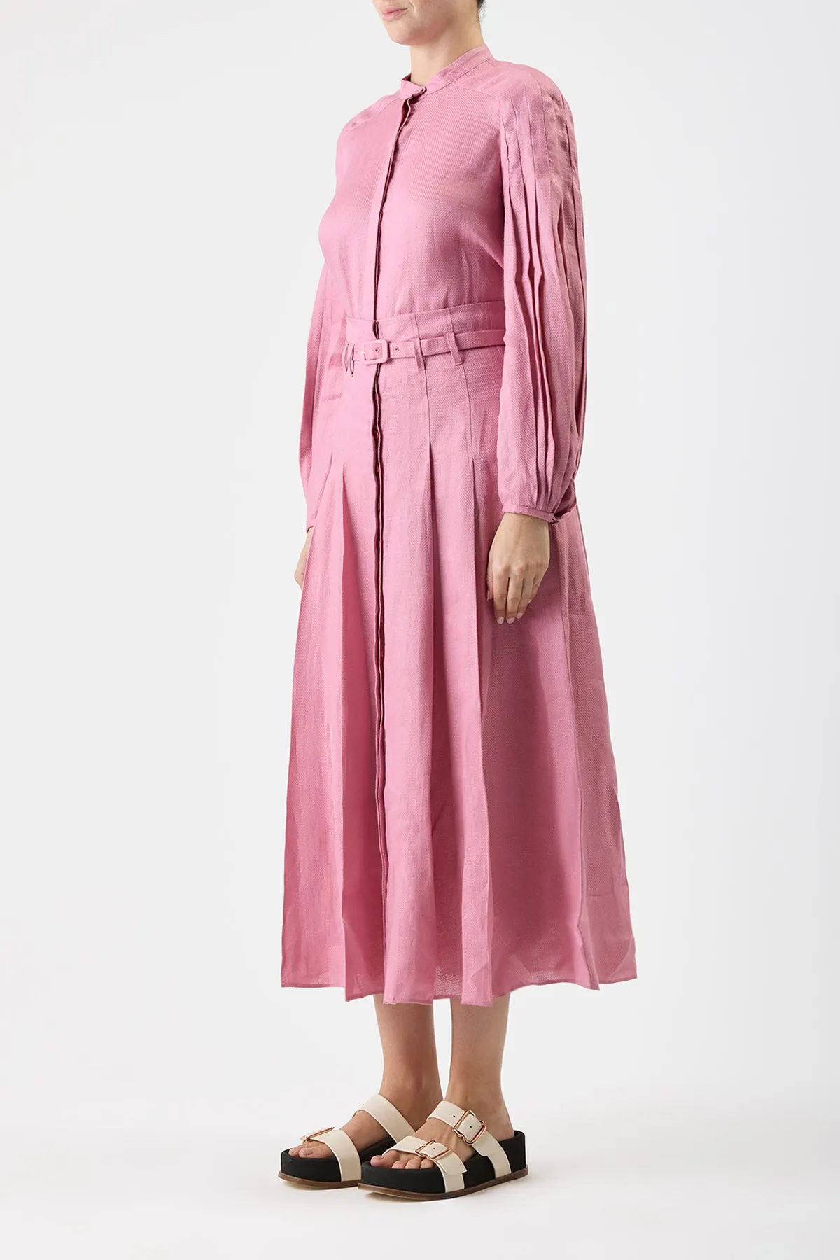 Dugald Pleated Midi Skirt in Rose Quartz Linen sold by Gabriela Hearst product image thumbnail 3