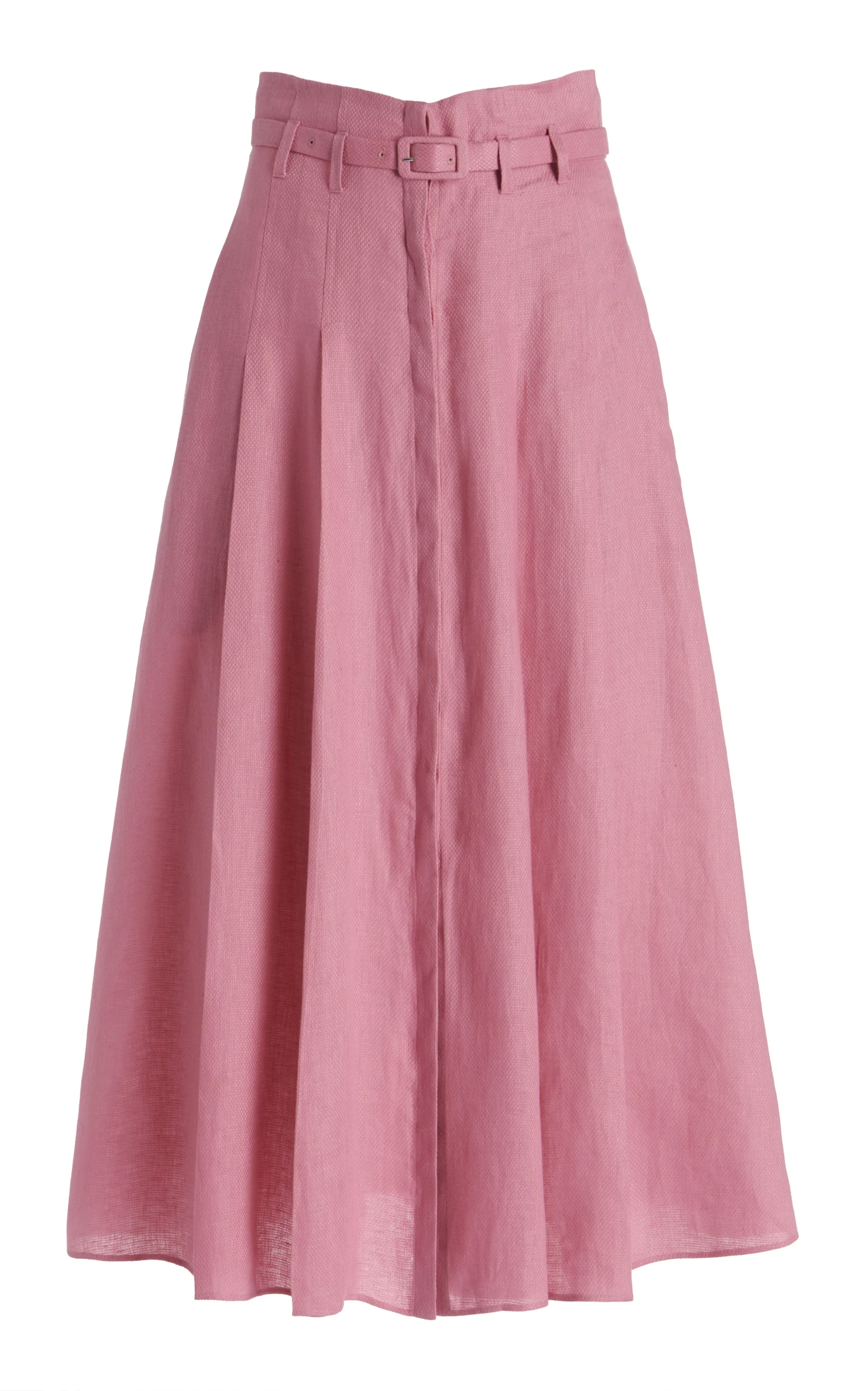 Dugald Pleated Midi Skirt in Rose Quartz Linen sold by Gabriela Hearst