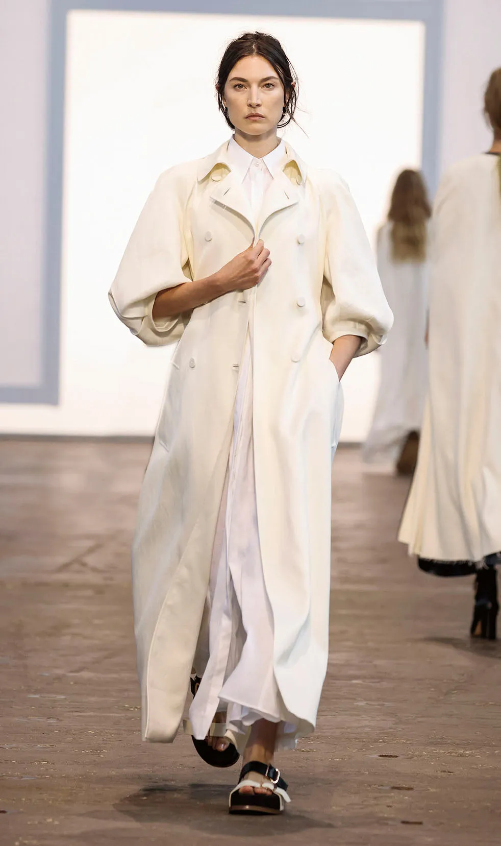 Durand Pleated Maxi Shirtdress in White Aloe Linen sold by Gabriela Hearst product image thumbnail 2
