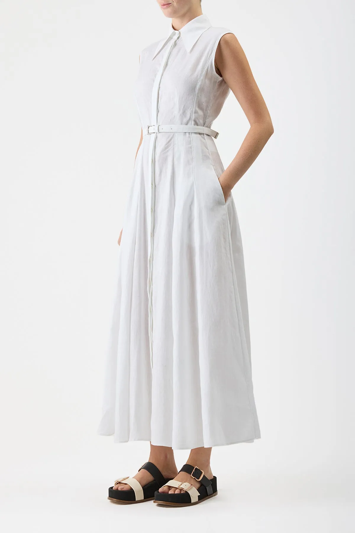Durand Pleated Maxi Shirtdress in White Aloe Linen sold by Gabriela Hearst product image thumbnail 4