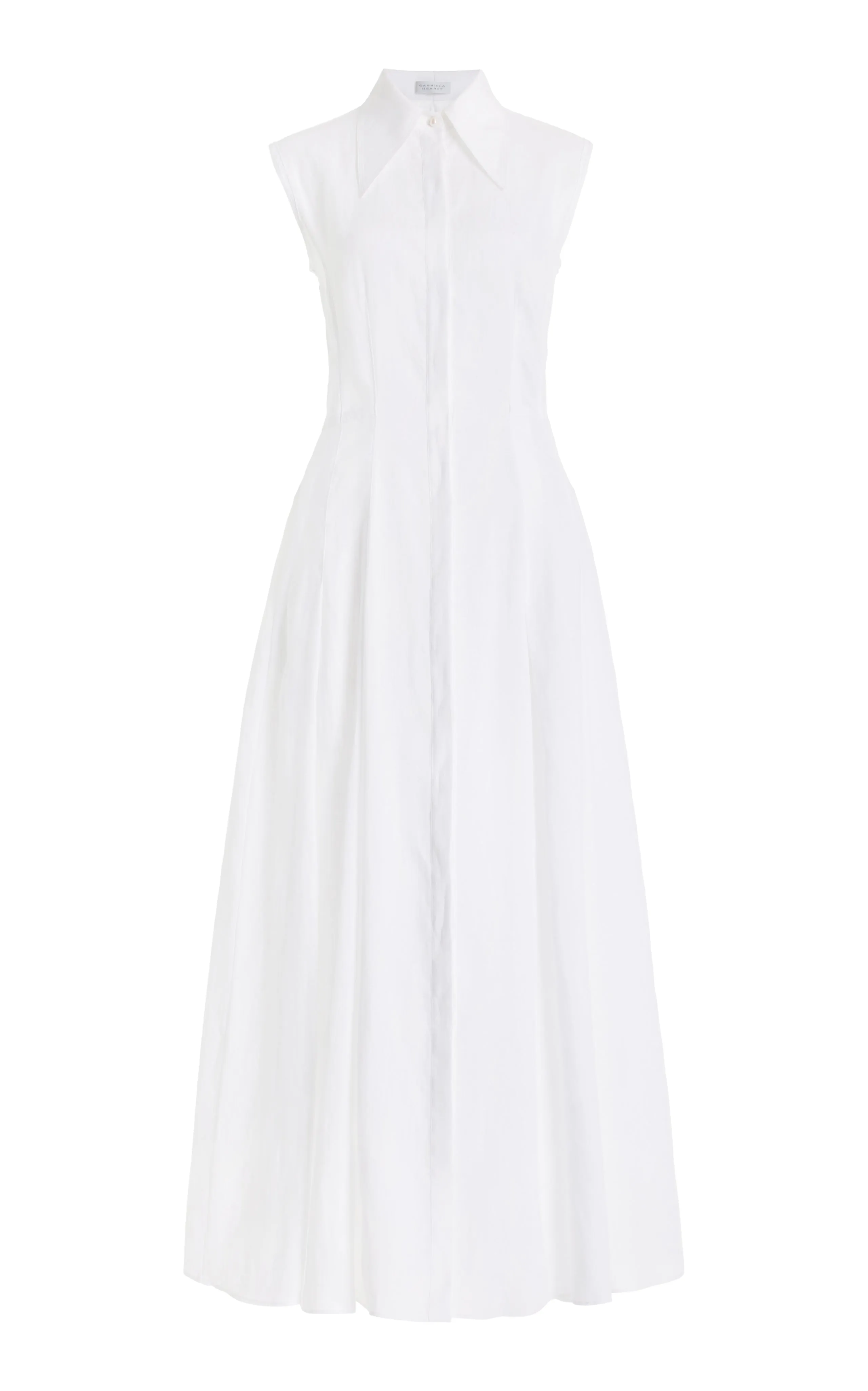 Durand Pleated Maxi Shirtdress in White Aloe Linen sold by Gabriela Hearst