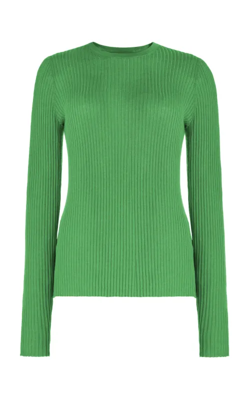 Browning Knit Sweater in Peridot Green Cashmere Silk sold by Gabriela Hearst