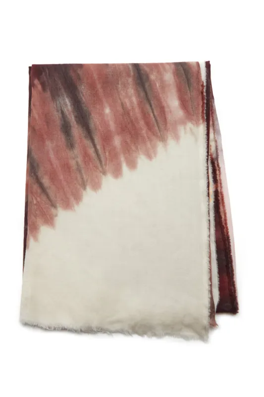 Anaya Scarf in Deep Bordeaux Multi Tie Dye Cashmere Silk and Wool Gauze with Edge Stitch sold by Gabriela Hearst