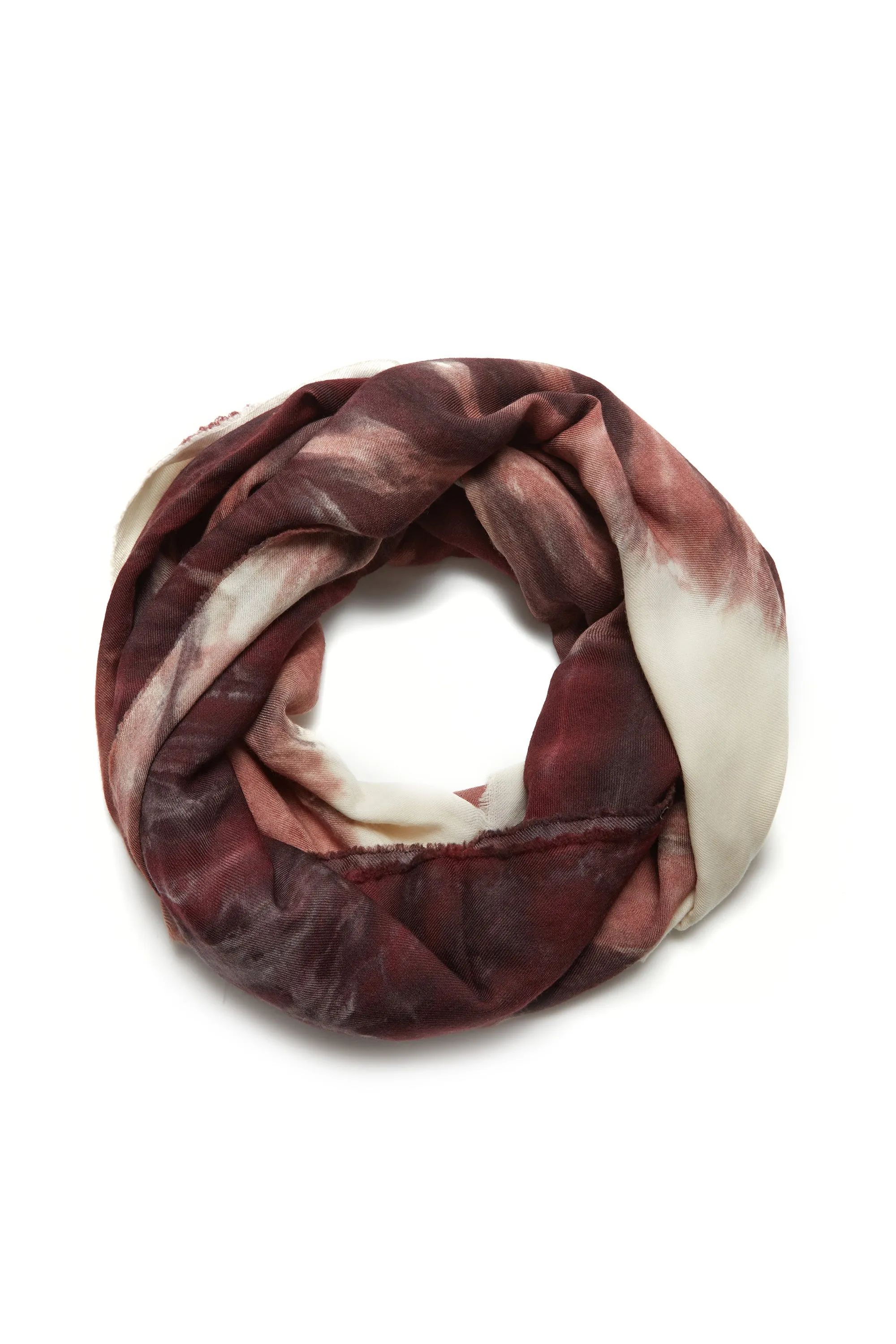 Anaya Scarf in Deep Bordeaux Multi Tie Dye Cashmere Silk and Wool Gauze with Edge Stitch sold by Gabriela Hearst product image thumbnail 2