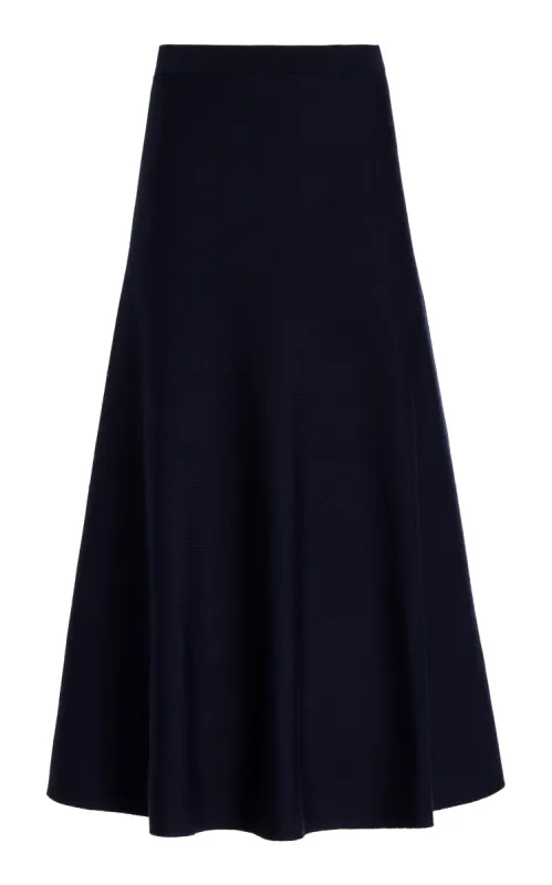 Freddie Knit Midi Skirt in Dark Navy Merino Wool Cashmere sold by Gabriela Hearst