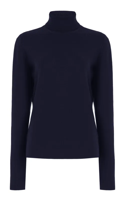 May Knit Turtleneck in Dark Navy Merino Wool Cashmere sold by Gabriela Hearst