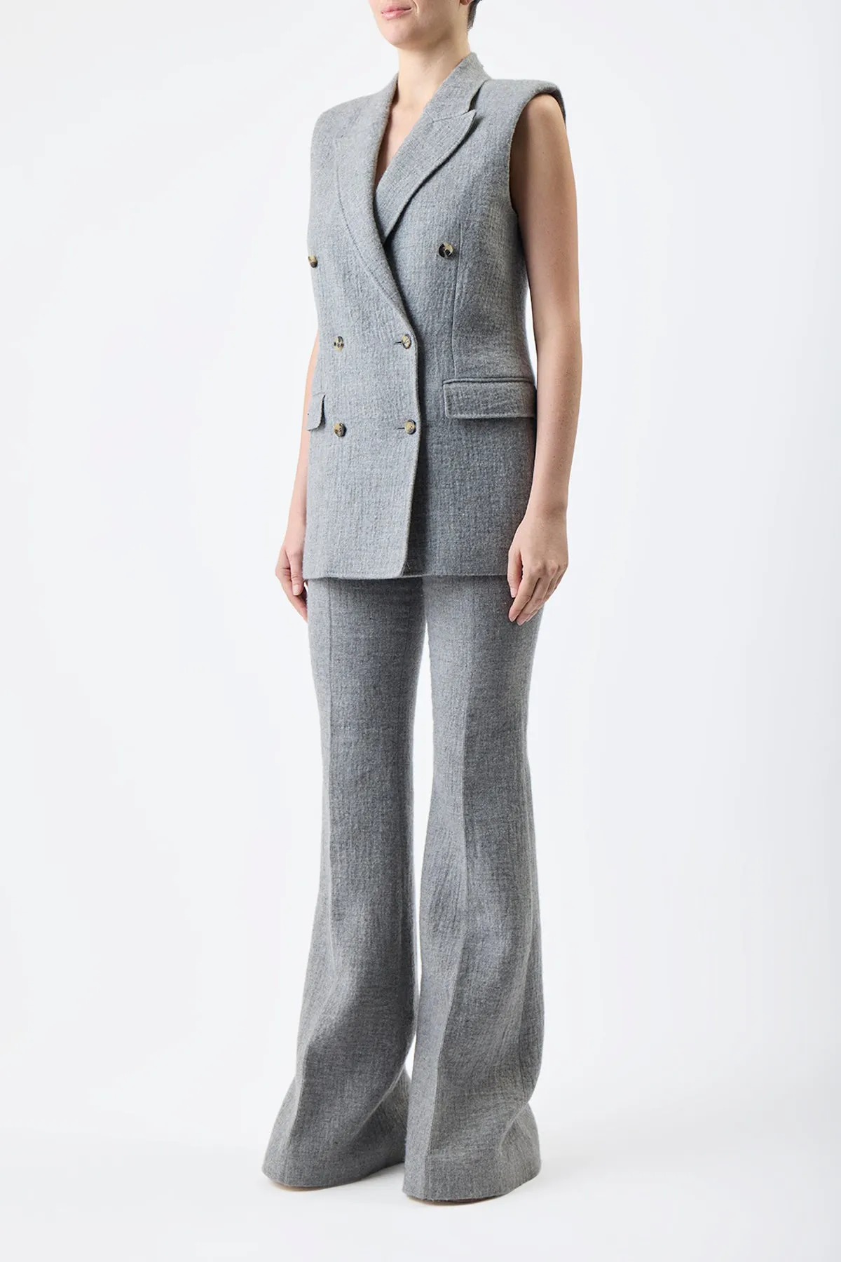 Rhein Pant in Light Grey Melange Cashmere Linen sold by Gabriela Hearst product image thumbnail 4