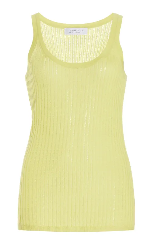 Nevin Pointelle Knit Tank Top in Lime Adamite Cashmere Silk sold by Gabriela Hearst