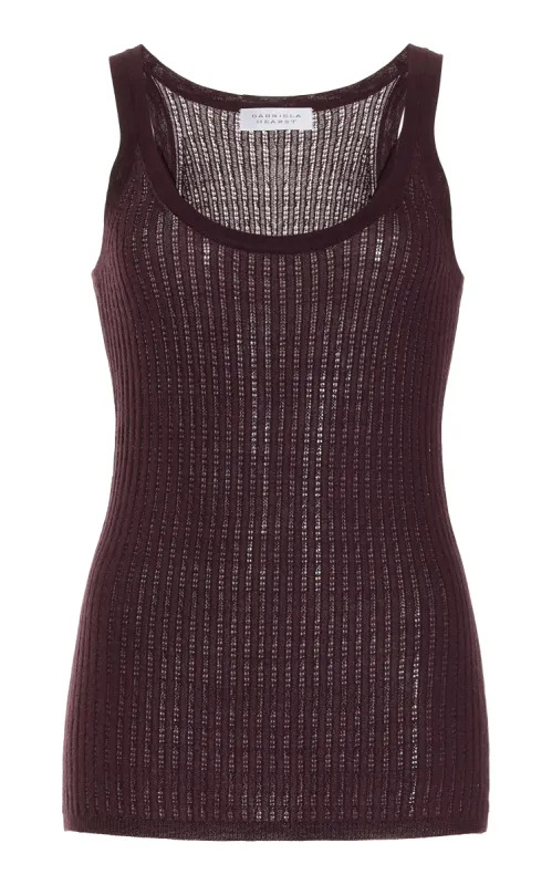 Nevin Pointelle Knit Tank Top in Deep Bordeaux Cashmere Silk sold by Gabriela Hearst