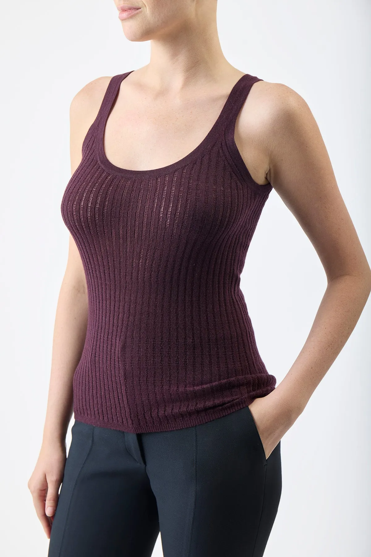 Nevin Pointelle Knit Tank Top in Deep Bordeaux Cashmere Silk sold by Gabriela Hearst product image thumbnail 5