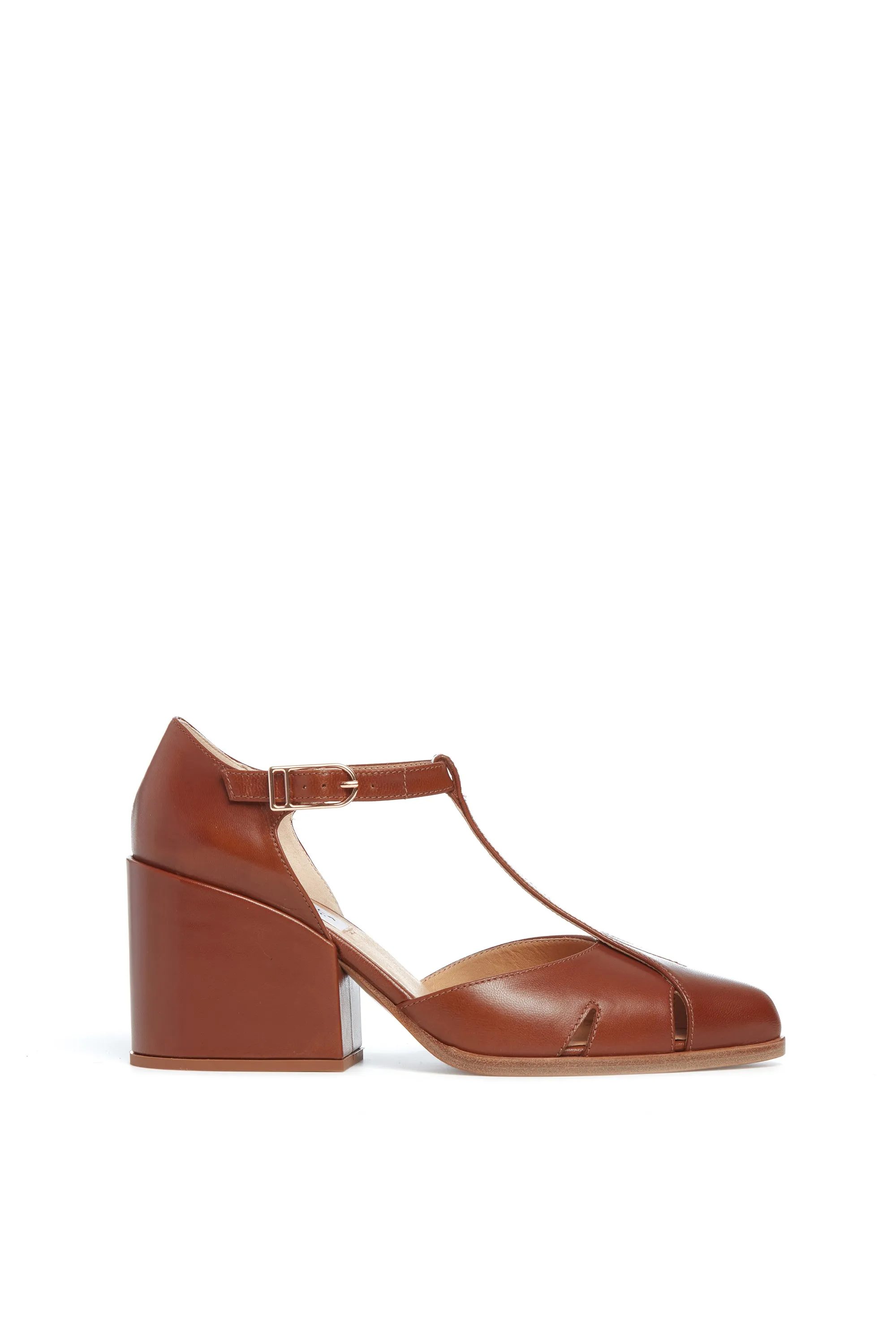 Hawes T-Strap Heel in Cognac Leather sold by Gabriela Hearst
