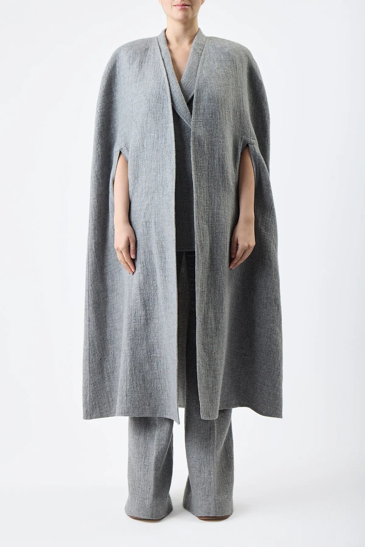 Lindlow Cape in Light Grey Melange Cashmere Linen sold by Gabriela Hearst product image thumbnail 3
