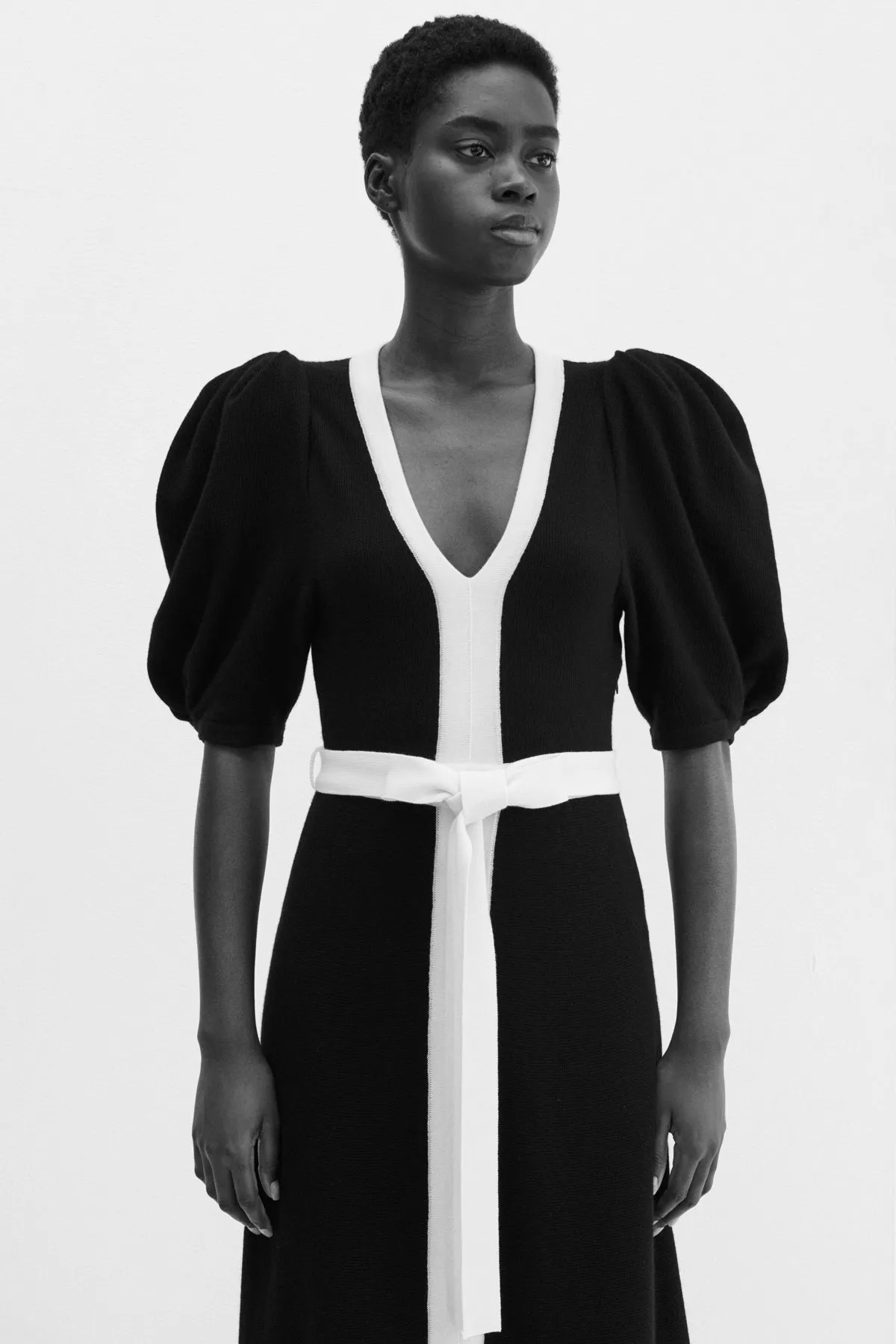 Lilias Knit Maxi Dress in Black & Ivory Merino Wool sold by Gabriela Hearst product image thumbnail 5