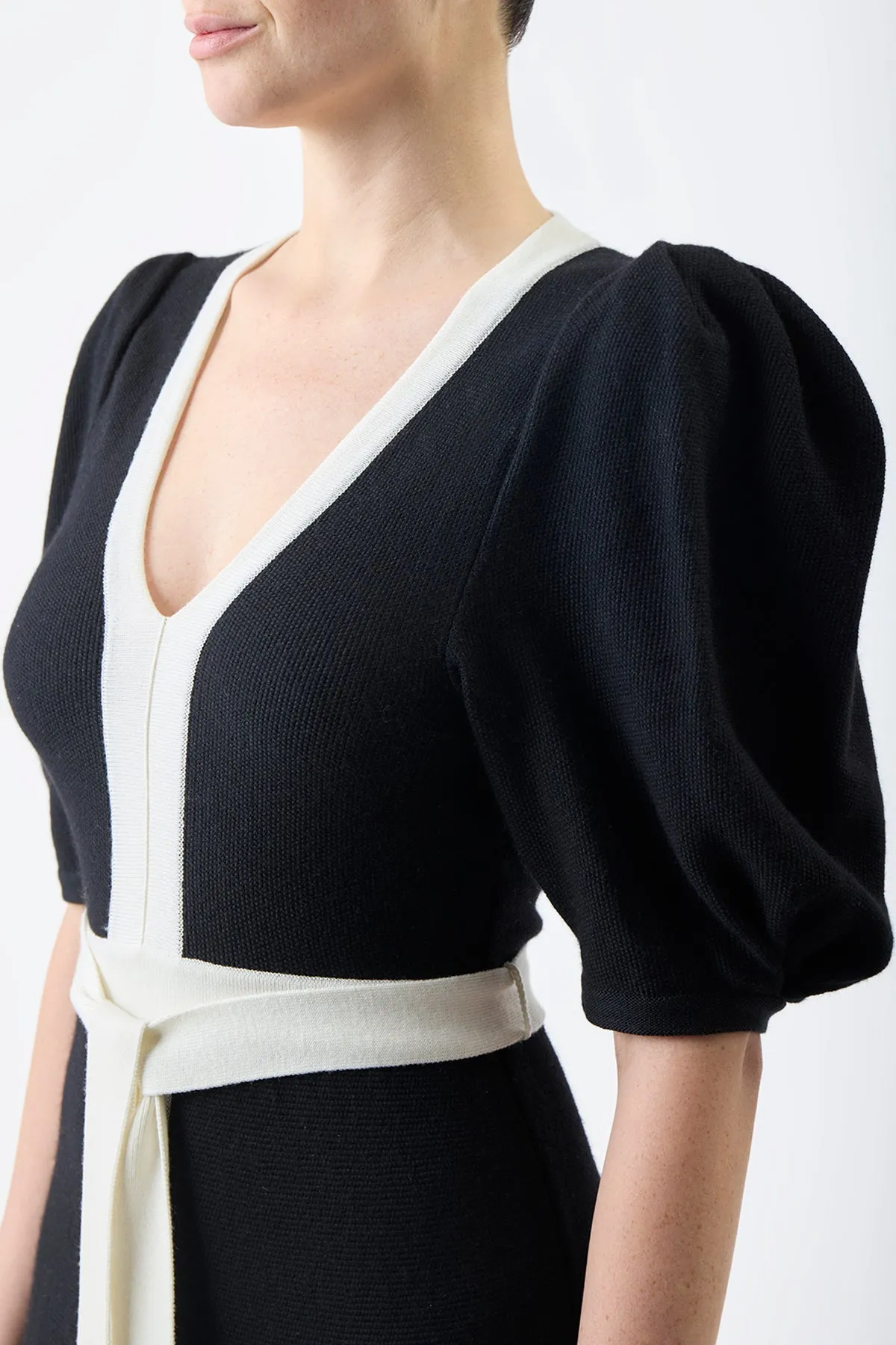 Lilias Knit Maxi Dress in Black & Ivory Merino Wool sold by Gabriela Hearst product image thumbnail 4