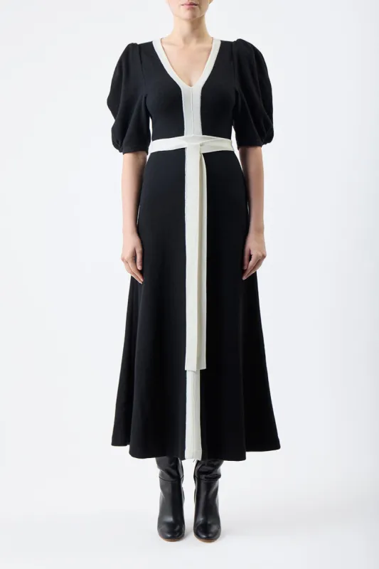 Lilias Knit Maxi Dress in Black & Ivory Merino Wool sold by Gabriela Hearst