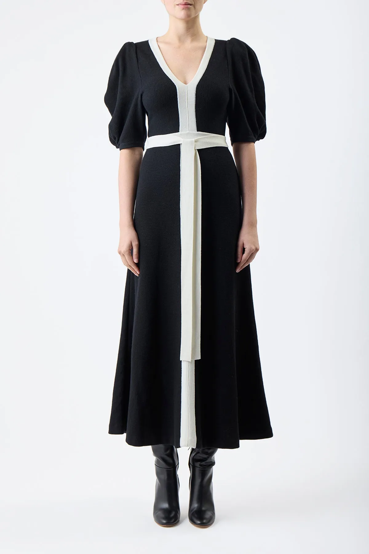 Lilias Knit Maxi Dress in Black & Ivory Merino Wool sold by Gabriela Hearst