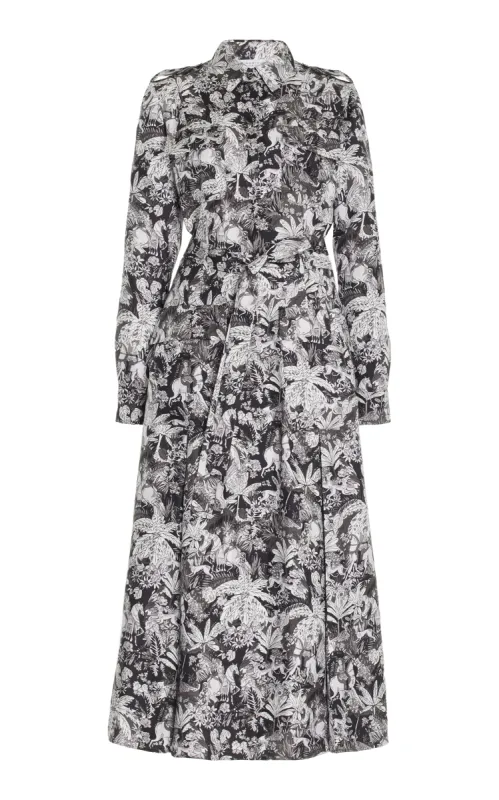 Galway Maxi Shirtdress in Grey Scale Printed Silk Twill sold by Gabriela Hearst