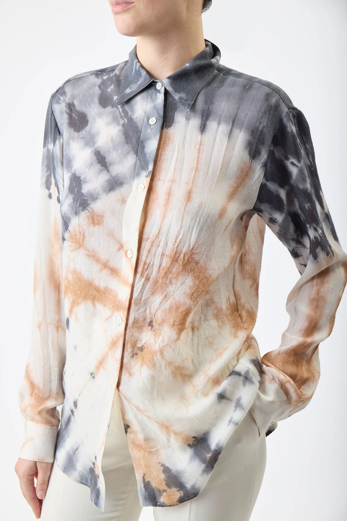 Ferrara Shirt in Camel Multi Tie Dye Cashmere Silk Gauze sold by Gabriela Hearst product image thumbnail 4